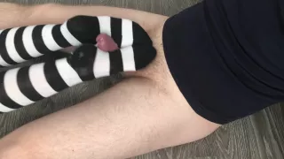 Sexy Girl Footjob & Sockjob With Knee Socks Cumshot Feet