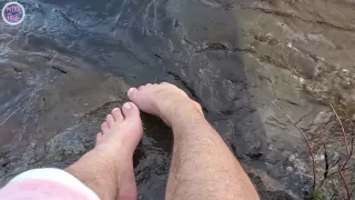 Big Feet And Hairy Legs Splashing At The Beach
