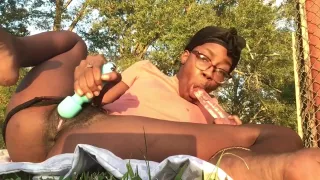 420 Ebony Having Some Fun Outdoors