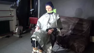 See Ronja Tied And Gagged On A Barber Chair In Shiny Nylon Rainwear And A Shiny Cape!
