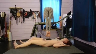 Barefeet Young Mistress Trample Slaves Belly And Jump On It With Of Pain