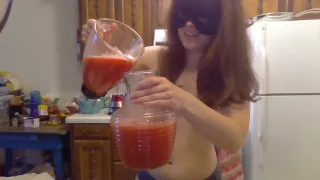 Masked Beauty Wields A Sharp Knife & Drinks A Watermelon! Naked In The Kitchen Episode 32