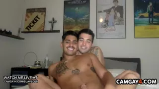 Schwules Paar fummelt und masturbiert