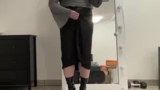 Office Secretary Flare Blouse And Satin Silk Skirt Slut