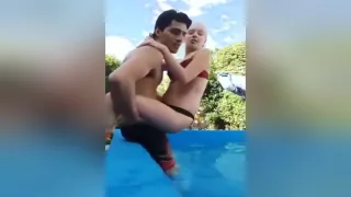 fucked girlfriend  in the pool after her parents went out