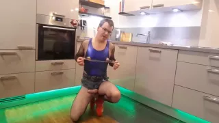 Sissy Bitch In Jeans And Leotard Swimsuit