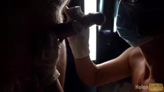 Doctor In Medical Mask Treatment Disinfection Patient Penis Smeared With Antimicrobial Agent