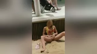 Horny Teen Masturbating On A Public Beach