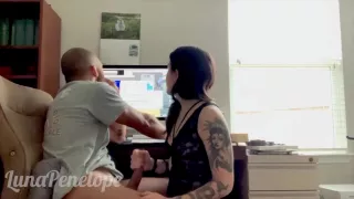 Girlfriend Tries To Distract In The Office By Worshipping Cock