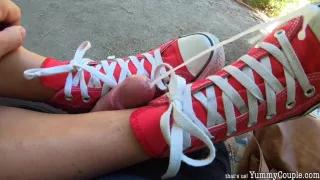 Huge Double Public Cumshot On My Chucks In The Park - Sex Movies Featuring Yummycouple