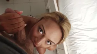 Amazing Babe Strips And Gives A Great Sucking Cock