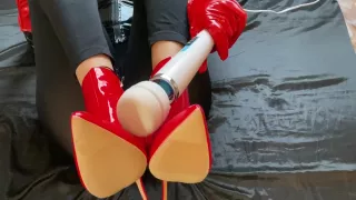 Leggings And Red Ankle Boots Masturbation