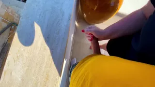 Risky Handjob At An Italian Viewpoint And Spit Cum On Street