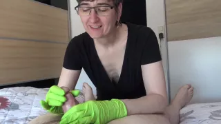 Green Gloves Covered In Cum - HotMilf
