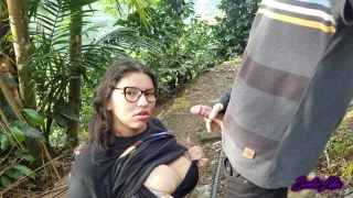 Latina With Glasses And Big Tits Gives A Blowjob Outdoors