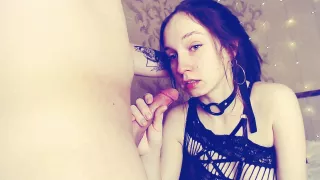 Skinny Brunette Gives A Blowjob To Her Boyfriend