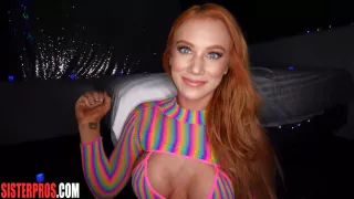 Redhead big butterfly spreads cheeks for step dad sisterpros