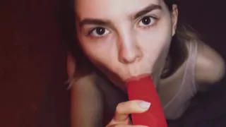 Cute Slut Sweets Sucking Pink Dildo