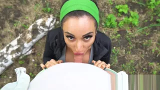 FIT babe fucks a stranger while jogging in the forest and enjoys his cum