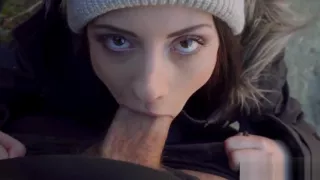 Teen cutie Rebecca Volpetti gives head in public for dollars