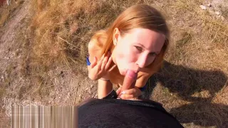 Big Boobs Babe Blowjob and Dogging in Lingerie - Cum in Mouth Outdoor