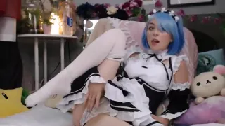 Lovely cosplay teen front of the webcam