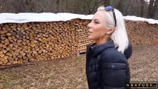 Big breasted blonde enjoys doggystyle action in the outdoors