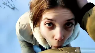 Stepsister gives a fantastic blowjob while outdoors