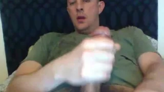 Horny man jerks off his hairy dick and shoots a creamy cum load