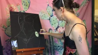 Beautiful Tgirl Paints Nude of Herself