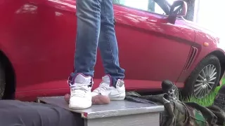 Very cruel full weight cock and ball crush in sneakers and socks