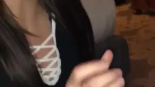 Petite fake tit hottie sucking my cock and riding my big cock until I cum