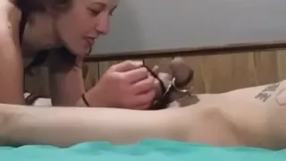 Bondage-tied up by wifey blow job then i fill her with cum