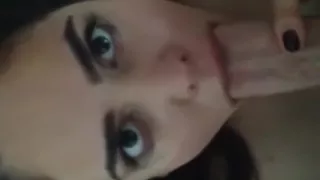 Girlfriend gets her beautiful face covered with cum