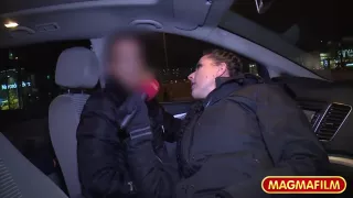 Sexy blonde and darkhaired love sharing a dick in the street