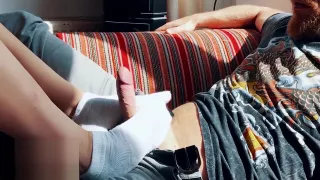 I rub your hard cock on the couch (White ankle socks) - LenaLouix