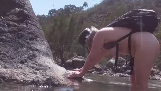 Strip to Nude a public River Crossing Swim & Fuck(Sorry for the water drop)