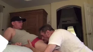 Daddy swallows my entire load as the SUN my CUM comes