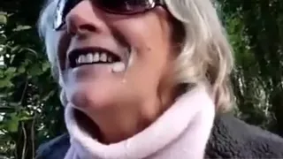 gloved old slut blow job