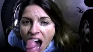 Secretary blowing her boss at the parking lot - great facial