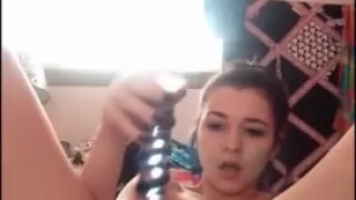 Horny Teen Daddy Pussy Masturbating with Glass Dildo on Cam