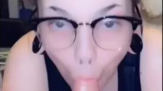 POV Nerdy redhead gags on my cock and gets covered in cum on Snap #nofilter