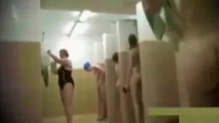 Teens and moms in public shower room