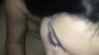 Bitchy latina mad about cum on her hair XD