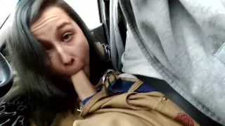Highway Head - little horny Cocksucker gives Blowjob in Car while driving