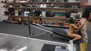 Muscular chick sucks off and gets boned by pawn keeper