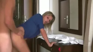 Young mom fucks son's big friend in the bathroom