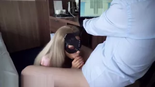 Sweet stepdaughter sucks my cock while I do the job - hot cum in throat cim