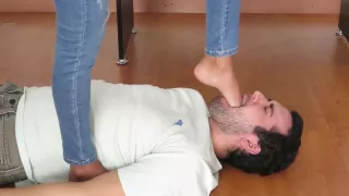 Enola Femdom . Trampling neck, toes and soles smelling. Foot smelling. SPA