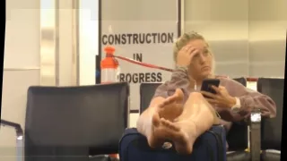 Candid teen girl playful soles in public